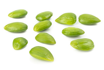 Parkia speciosa seeds, Sato seeds, bitter bean isolated on white background.Thai vegetable food