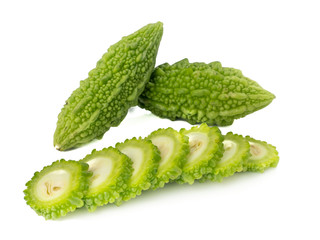 Balsam apple, Bitter cucumber, Bitter gourd, Balsam pear (momordica charantia) isolated on white background.