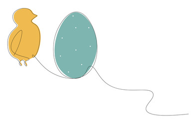 Easter egg with chick one line drawing vector illustration