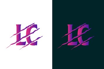 Purple gradient LC letter template logo design with scratch effect