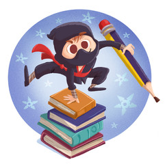 ninja boy with pencil and books © cirodelia