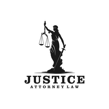 Lady Justice, justitia goddess logo for attorney and law simple clean minimalist modern silhouette statue black icon design.