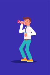 Man with party horn flat vector illustration