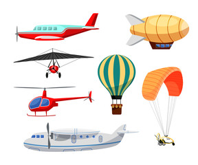 Air transport flat vector illustrations set
