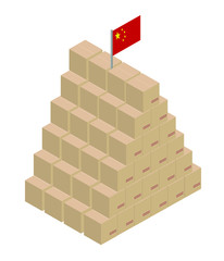 Delivery packaging brown box with china flag, vector illustration. Global Shipping and on line shopping concept. Package box with a flag of China. Online shopping. International E-commerce.