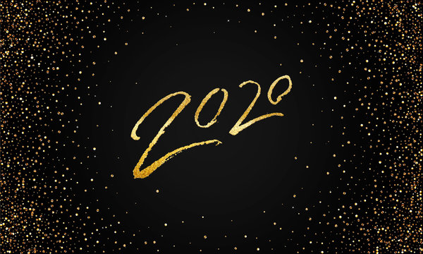 2020 Happy New Year Golden Glittering Banner Template. 2020 calligraphy numbers with gold shiny effect. 