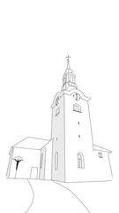 church drawing with ink