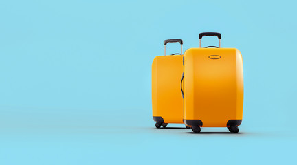 3d travel suitcase on blue background