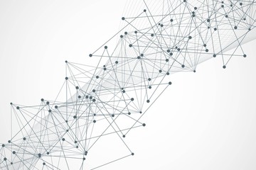 Geometric abstract background with connected line and dots. Structure molecule and communication. Big Data Visualization. Medical, technology, science background. Vector illustration.