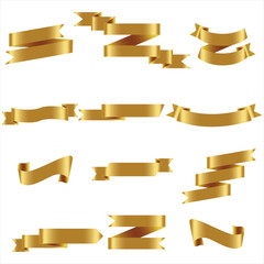 Gold Ribbon Set In Isolated For Celebration Banner White Background, Vector Illustration