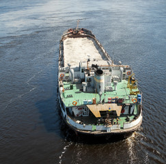 The barge floating in the Dnieper river