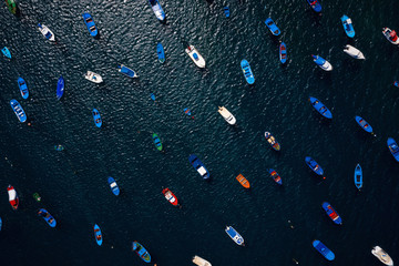 Aerial view of anchored boats off the coast. Las Teresitas, Tenerife, Canaries, Spain