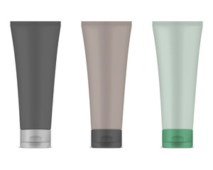 Blank squeeze tube package, vector mock-up set. Cream, gel, paste consistence product packaging, mockup