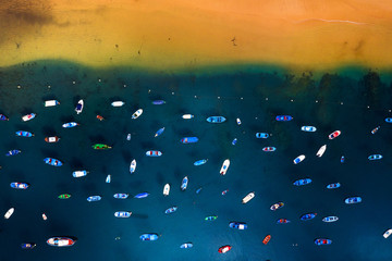 Aerial view of the many anchored boats off the coast. Las Teresitas, Tenerife, Canaries, Spain