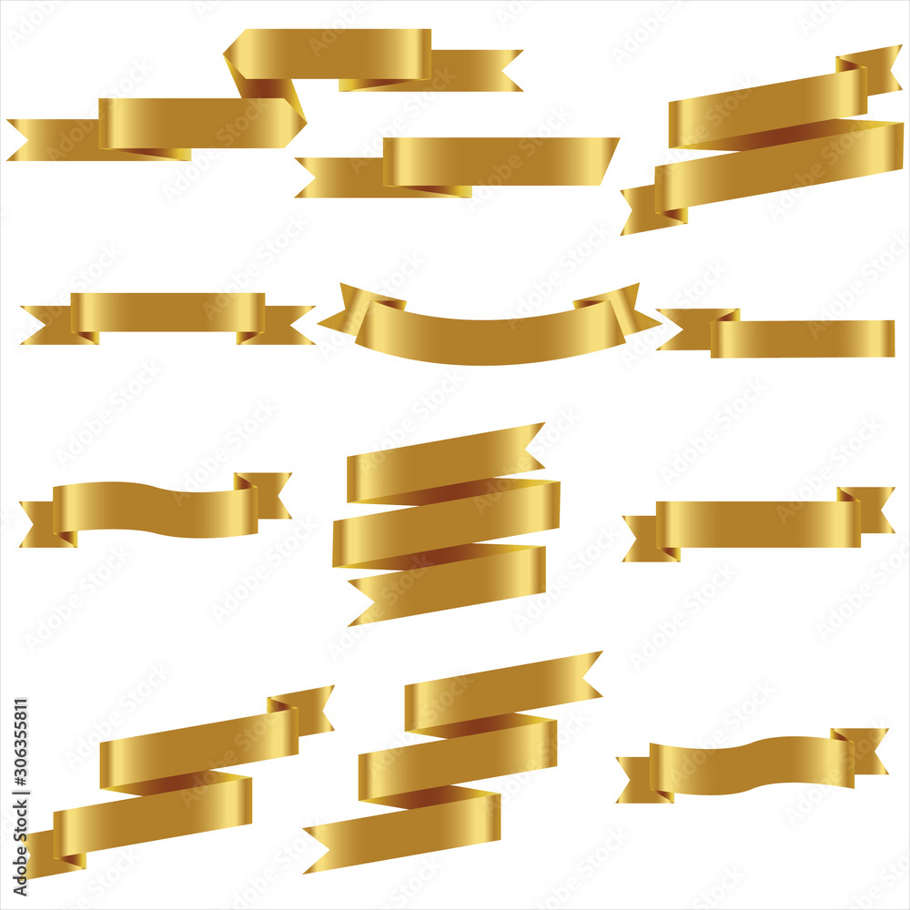 Wall mural Gold Ribbon Set In Isolated For Celebration Banner White Background, Vector Illustration