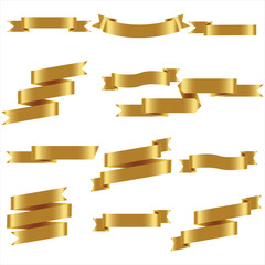 Gold Ribbon Set In Isolated For Celebration Banner White Background, Vector Illustration