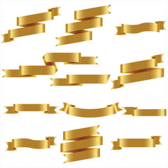 Gold Ribbon Set In Isolated For Celebration Banner White Background, Vector Illustration