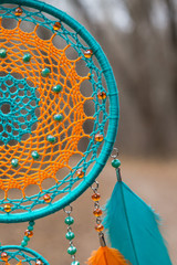 Handmade dream catcher with feathers threads and beads rope hanging