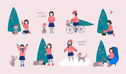 Merry Christmas tree winter season illustration