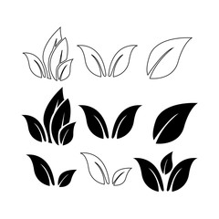 Leaf icon vector in line and glyph style