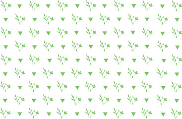 Green leaves and triangles pattern on white background