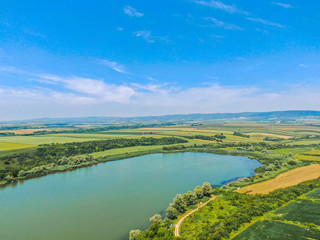 Lake and agriculture fields