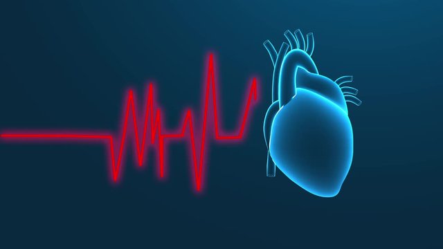 Human Heart attack with cardiogram and X ray,video animation on  blue background.