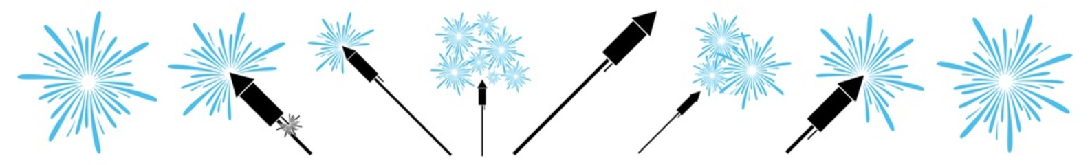 Fireworks Icon Blue | Firecracker | New Year Symbol | Pyrotechnics Logo | Firework Rocket Sign | Isolated | Variations