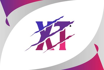 Purple pink gradation XT letter template logo design with scratch effect
