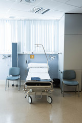 Recovery Room with beds and comfortable medical. Interior of an empty hospital room.
