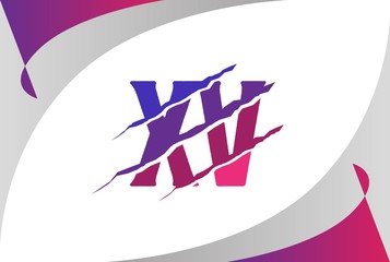 Purple pink gradation XV letter template logo design with scratch effect