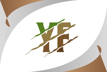 Green brown soil YF letter template logo design with scratch effect