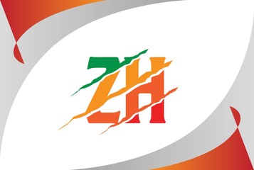 Summer red yellow green tone ZA letter template logo design with scratch effect