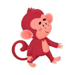 Funny Little Red Monkey Walks Smiling Vector Illustration Cartoon Character