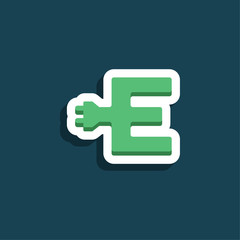 Green Electric Charging Vector Uppercase Letter E