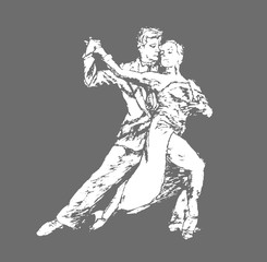 Dancing couple of people.gray background is used.classical and Latin dances.Flat design, insulated.Vector picture .
