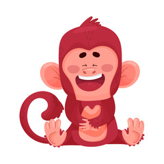 Cute Little Red Monkey Sits Smiling Vector Illustration Cartoon Character