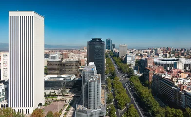 Foto auf Alu-Dibond Paseo de la Castellana in Madrid seen from the air on sunny day © lancho