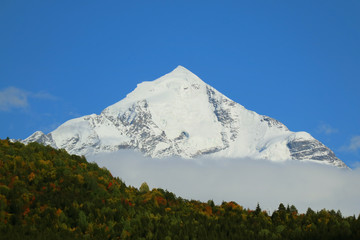 The Tetnuldi Peak of the Greater Caucasus Mountain Range as Seen from Mestia Town in Svaneti region of Georgia