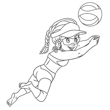 coloring page with girl playing volleyball