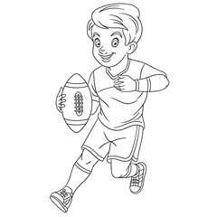 coloring page with boy playing rugby