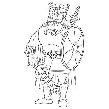 coloring page with ancient viking warrior