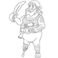 coloring page with pirate with one leg