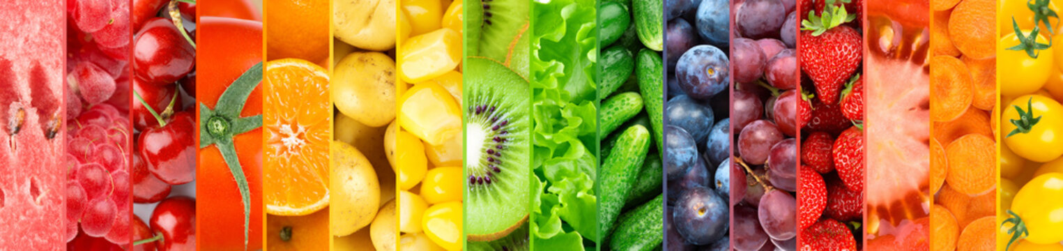 Background of fruits, vegetables and berries. Fresh color food. Healthy lifestyle © seralex