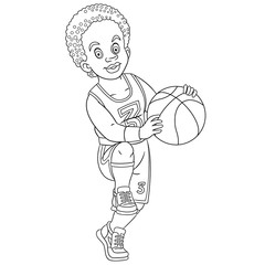 coloring page with boy playing basketball