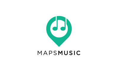 Combination logo from maps and music symbol logo design concept	