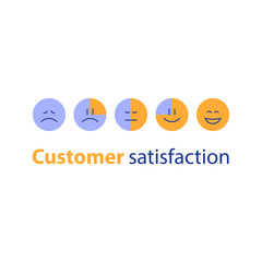 Emoticon in a row, rating concept, customer service, feedback survey