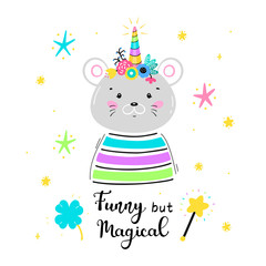 Magic Cute Unicorn Mouse with Flower Horn and 