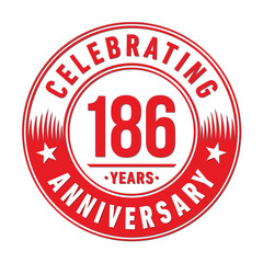 186 years anniversary celebration logo template. One hundred eighty six years vector and illustration.