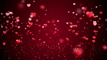 Red glitter vintage lights background. Valentine's Day abstract background with hearts, Valentine day pattern